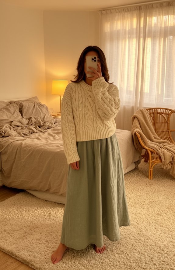 chunky sweater flowy skirt