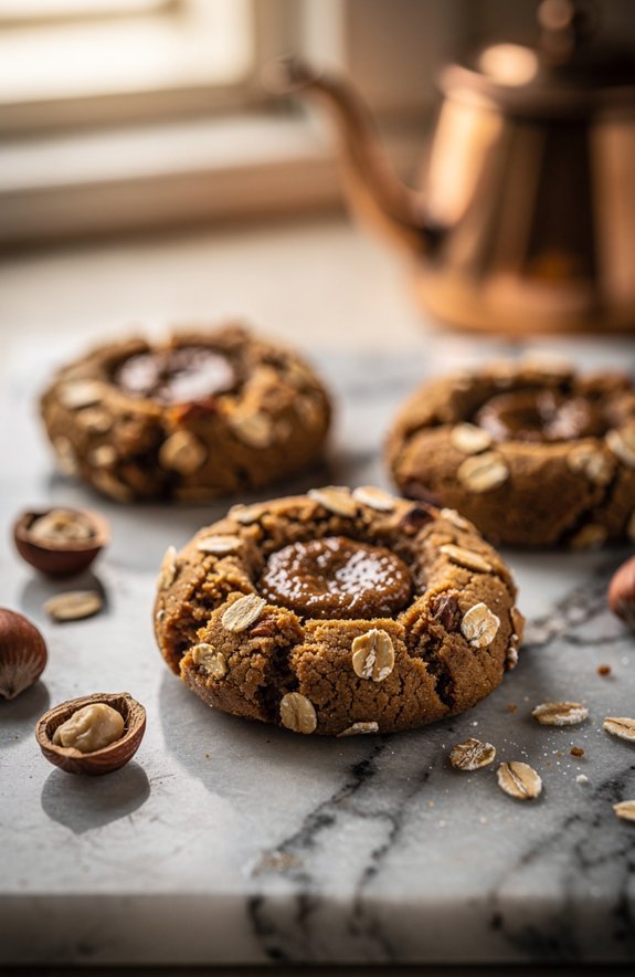 coffee hazelnut thumbprint cookies