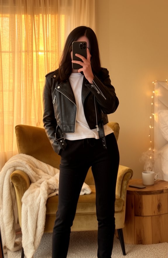 cozy cool leather jogger look