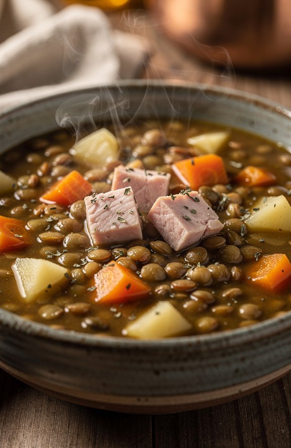 cozy lentil stew preparation