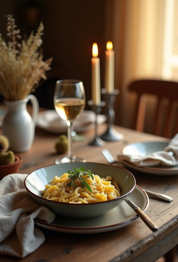 cozy pasta and wine