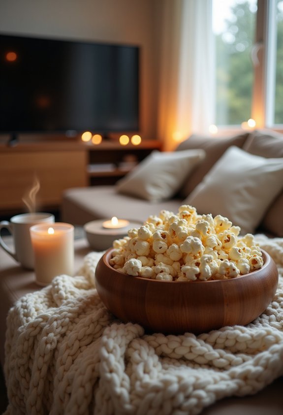 cozy popcorn binge session
