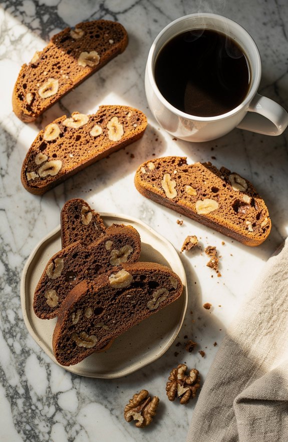 crispy coffee walnut biscotti
