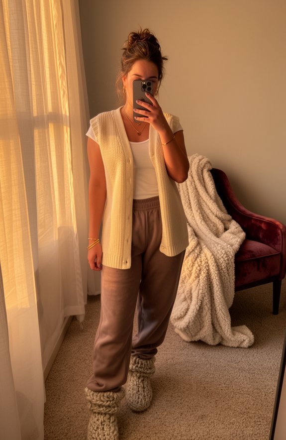 longline vest over joggers