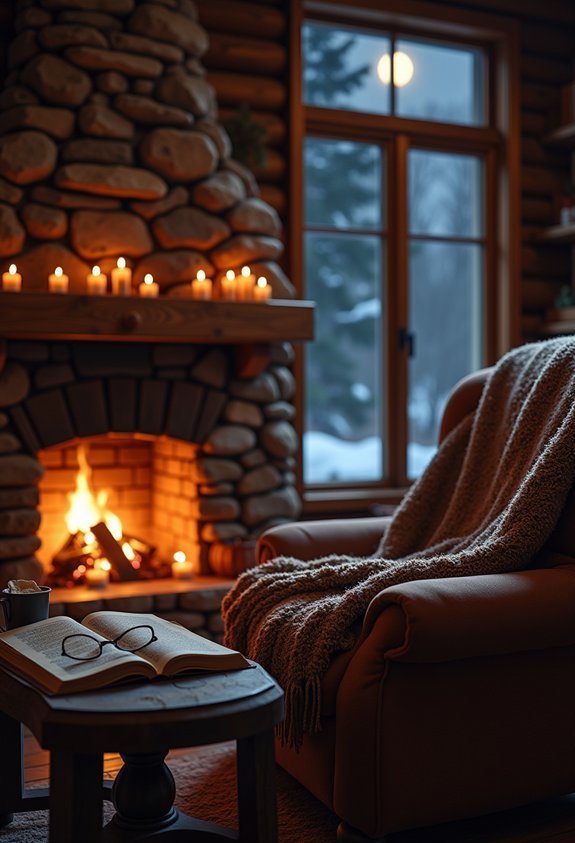 screen free evening by fire