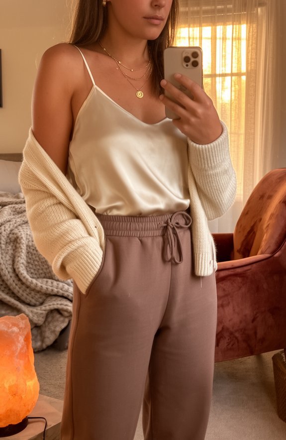 silk camisole elevates joggers