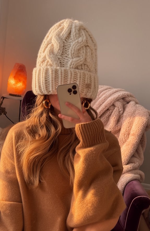 silk lined cozy cable knit