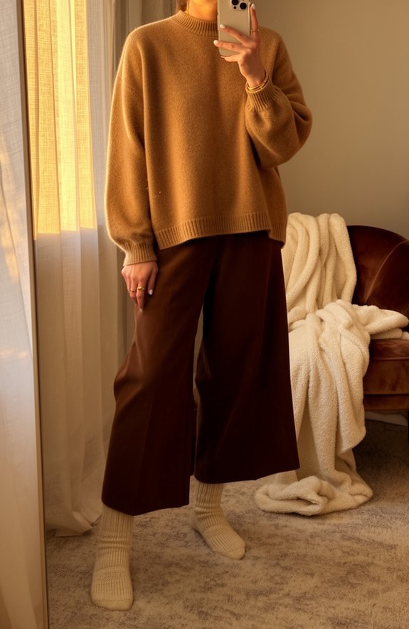 warm chocolate and camel tones